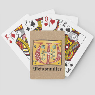 mittelalterlicher, floraler Buchstabe W Monogramm Spielkarten