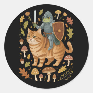 Mittelalterlicher Frosch auf orange Katze Goblinco Runder Aufkleber