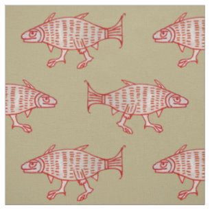 Mittelalterlicher gehender Fisch auf Beige Stoff
