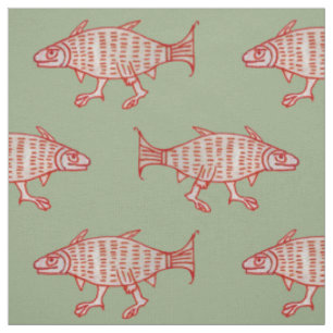 Mittelalterlicher gehender Fisch auf Grün Stoff