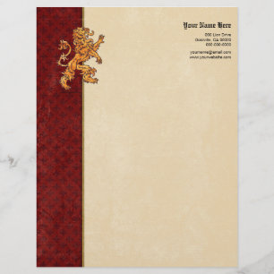 Mittelalterlicher goldener Löwe rote Fleur de Lis Briefkopf