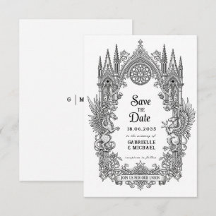 Mittelalterlicher gotischer Drache Greif Schwarze Save The Date