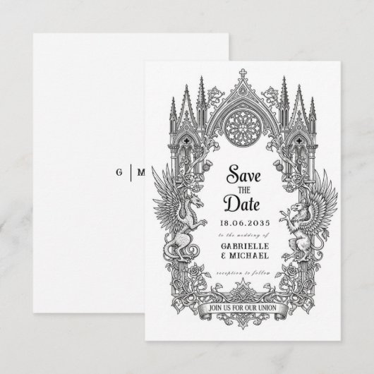 Mittelalterlicher gotischer Drache Greif Schwarze  Save The Date (Vorne/Hinten)