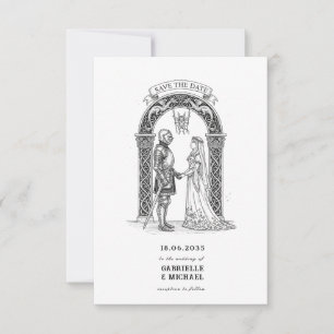 Mittelalterlicher gotischer Ritter Braut Bräutigam Save The Date