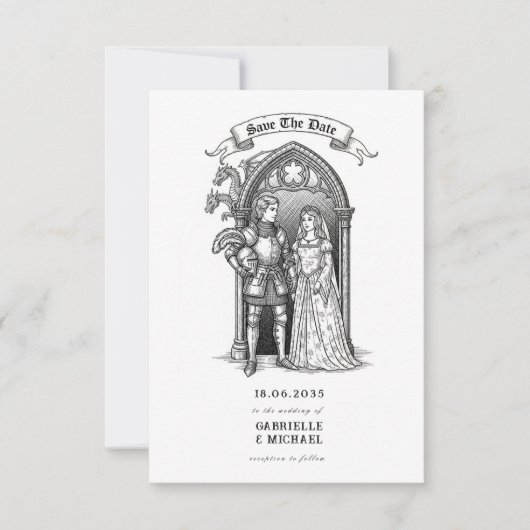 mittelalterlicher gotischer Ritter Braut Bräutigam Save The Date (Vorderseite)
