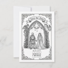 Mittelalterlicher gotischer Ritter Braut Bräutigam Save The Date