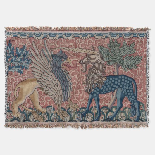 Mittelalterlicher Greif- und Einhornteppich Decke (Vorderseite)
