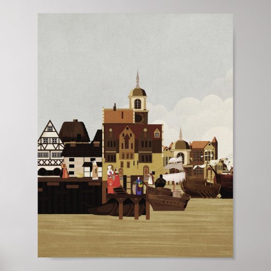 mittelalterlicher Hafen Poster (Vorne)
