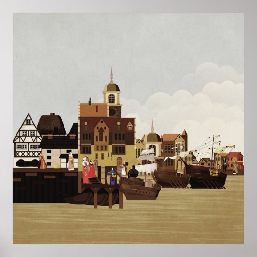 mittelalterlicher Hafen Poster (Vorne)