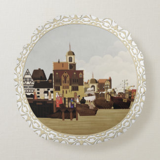 mittelalterlicher Hafen Rundes Kissen