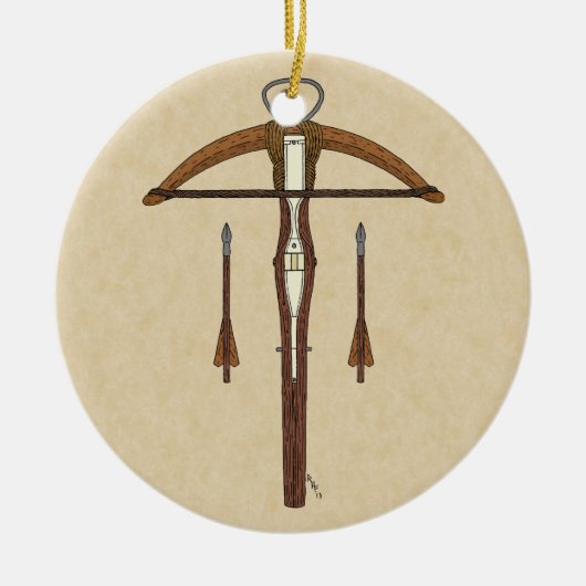 Mittelalterlicher Kreuzbogen mit Bolzen Keramikornament (Vorne)