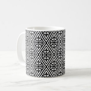 Mittelalterlicher KreuzDamast - Schwarz und Weiß Kaffeetasse