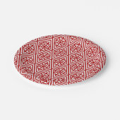 Mittelalterlicher KreuzDamast - tiefrot und weiß Pappteller (Schrägansicht)