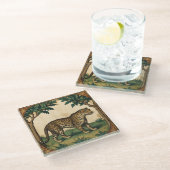 Mittelalterlicher Leopard mit Bäumen Kunst, Kultur Glasuntersetzer (Schrägansicht)