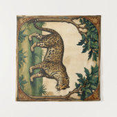 Mittelalterlicher Leopard mit Bäumen Kunst, Kultur Wandteppich (Vorderseite (Horizontal))