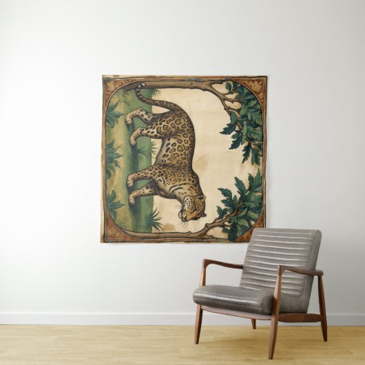 Mittelalterlicher Leopard mit Bäumen Kunst, Kultur Wandteppich (Beispiel (Horizontal))