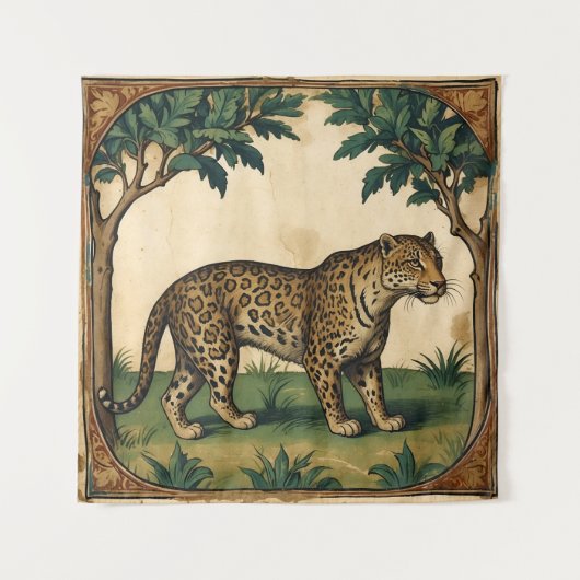 Mittelalterlicher Leopard mit Bäumen Kunst, Kultur Wandteppich (Vorderseite)