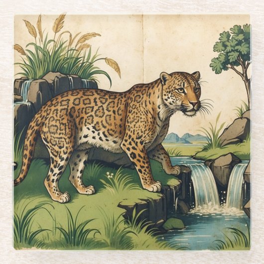 Mittelalterlicher Leopard mit Blick auf den Atlant Glasuntersetzer (Vorderseite)