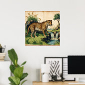 Mittelalterlicher Leopard mit Blick auf den Atlant Poster (Heimbüro)