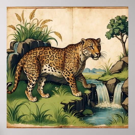 Mittelalterlicher Leopard mit Blick auf den Atlant Poster (Vorne)