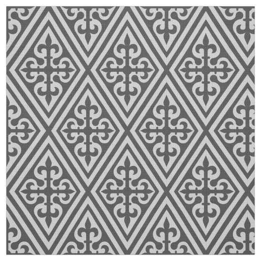 Mittelalterlicher Querdamast - silbernes Grau/Grau Stoff (Muster)