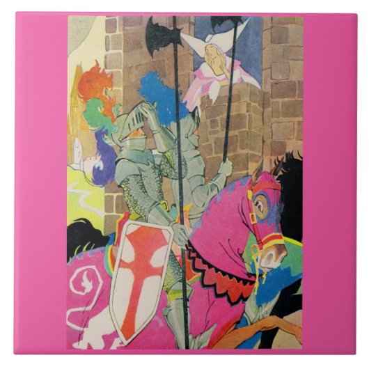 Mittelalterlicher Ritter auf dem Pferd Fliese (Vorderseite)