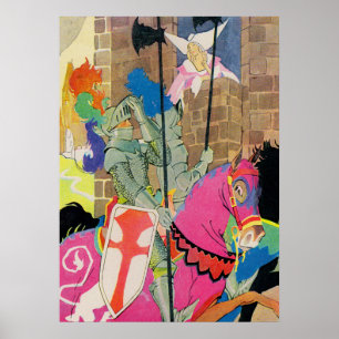 Mittelalterlicher Ritter auf dem Pferd Poster