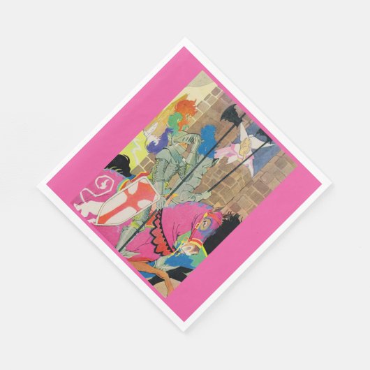 Mittelalterlicher Ritter auf dem Pferd Serviette (Ecke)