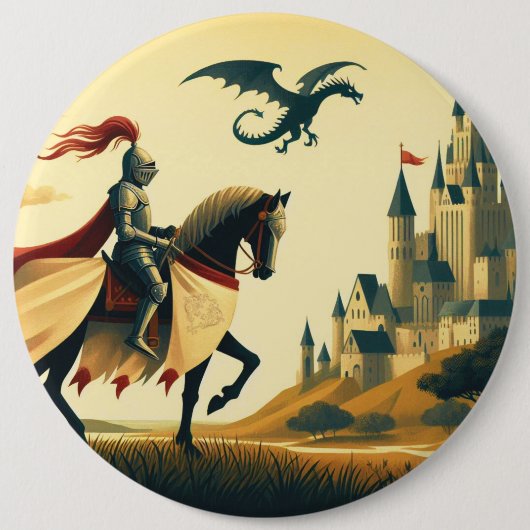 Mittelalterlicher Ritter/Drache/Burgfantsänger Button (Vorderseite)
