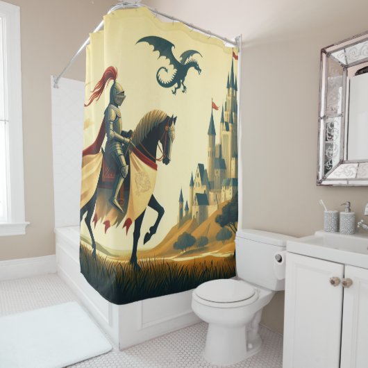 Mittelalterlicher Ritter/Drache/Burgfantsänger Duschvorhang (Beispiel)