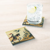 Mittelalterlicher Ritter/Drache/Burgfantsänger Glasuntersetzer (Schrägansicht)