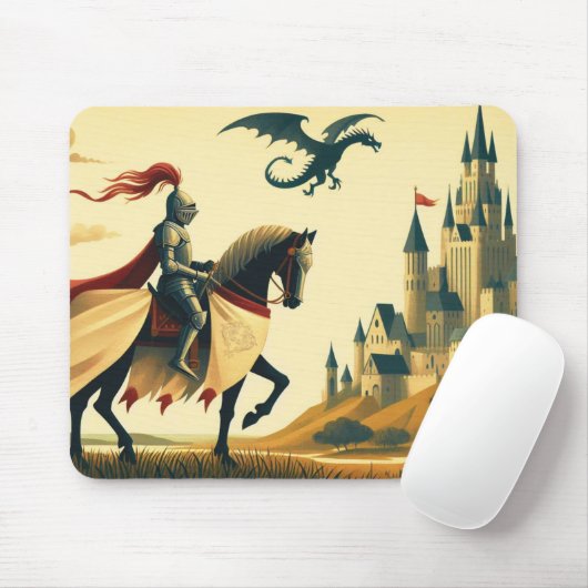 Mittelalterlicher Ritter/Drache/Burgfantsänger Mousepad (Mit Mouse)