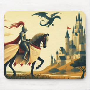 Mittelalterlicher Ritter/Drache/Burgfantsänger Mousepad