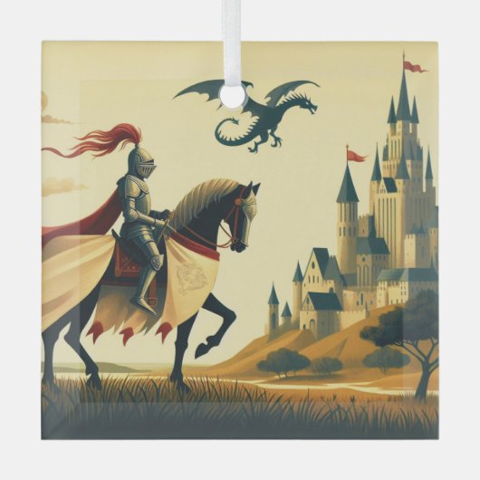 Mittelalterlicher Ritter/Drache/Burgfantsänger Ornament Aus Glas (Vorderseite)