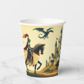Mittelalterlicher Ritter/Drache/Burgfantsänger Pappbecher (Rückseite)