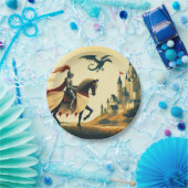 Mittelalterlicher Ritter/Drache/Burgfantsänger Pappteller (Party)