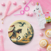 Mittelalterlicher Ritter/Drache/Burgfantsänger Pappteller (Party)