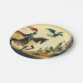 Mittelalterlicher Ritter/Drache/Burgfantsänger Pappteller (Schrägansicht)