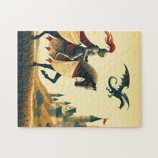Mittelalterlicher Ritter/Drache/Burgfantsänger Puzzle (Horizontal)