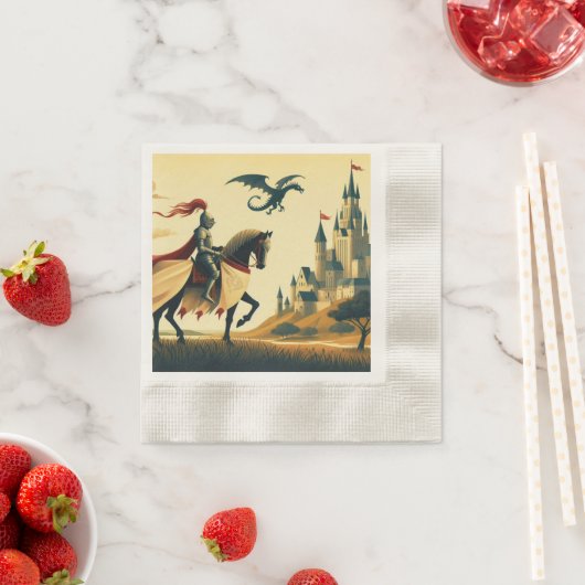 Mittelalterlicher Ritter/Drache/Burgfantsänger Serviette (Beispiel)