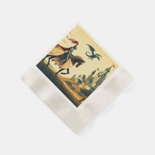 Mittelalterlicher Ritter/Drache/Burgfantsänger Serviette (Ecke)