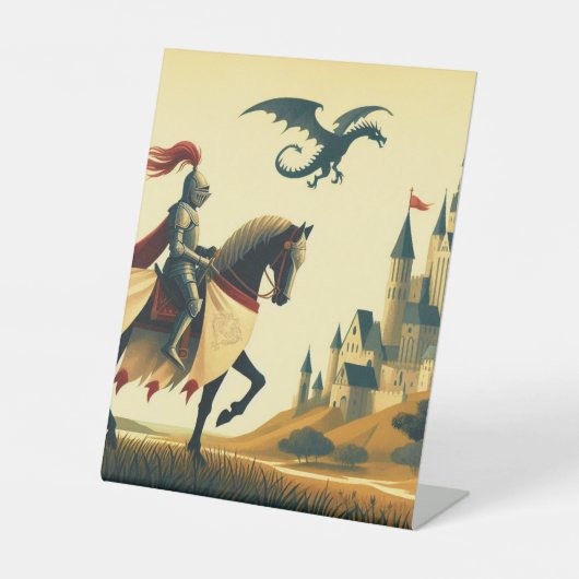 Mittelalterlicher Ritter/Drache/Burgfantsänger Sockelschild (Vorderseite)