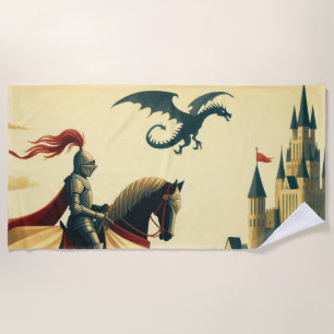 Mittelalterlicher Ritter/Drache/Burgfantsänger Strandtuch