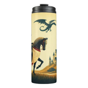 Mittelalterlicher Ritter/Drache/Burgfantsänger Thermosbecher