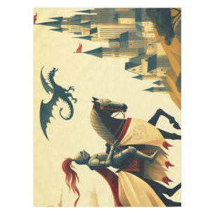 Mittelalterlicher Ritter/Drache/Burgfantsänger Tischdecke
