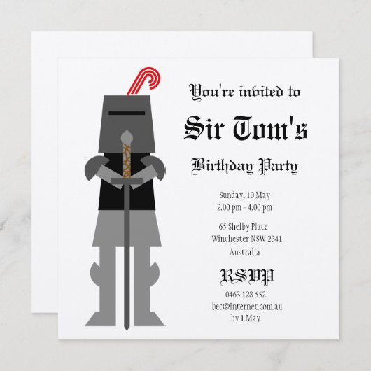 Mittelalterlicher Ritter Einladung (Vorne/Hinten)