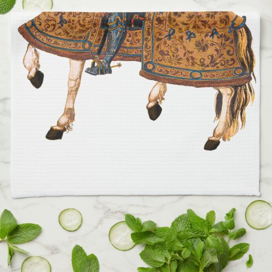 Mittelalterlicher Ritter im Rüstzeug auf Pferd Geschirrtuch (Gefaltet)