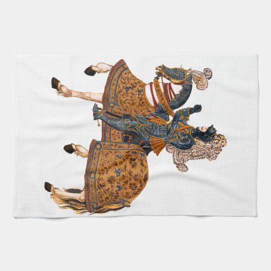 Mittelalterlicher Ritter im Rüstzeug auf Pferd Geschirrtuch (Horizontal)