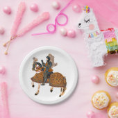 Mittelalterlicher Ritter im Rüstzeug auf Pferd Pappteller (Party)