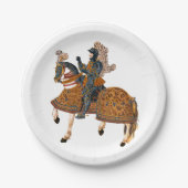 Mittelalterlicher Ritter im Rüstzeug auf Pferd Pappteller (Vorderseite)